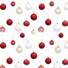 Red and golden Christmas ornaments on white background, seamless pattern Generative AI