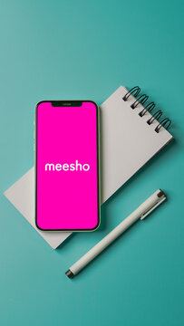 Meesho app on the mobile phone screen, online shopping e-commerce website: Kolkata, India - August 02 2023