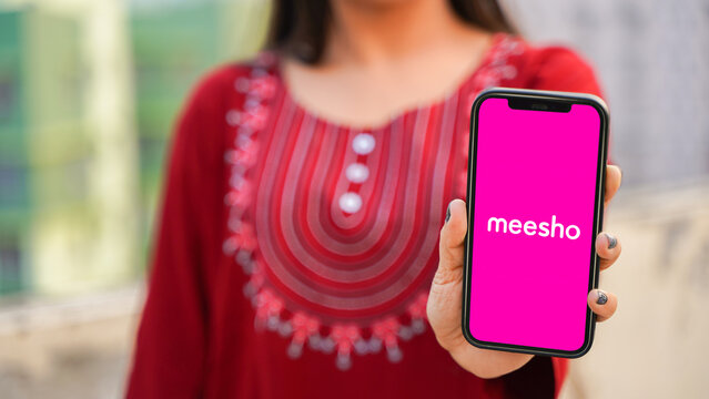 Meesho app on the mobile phone screen, online shopping e-commerce website: Kolkata, India - August 02 2023