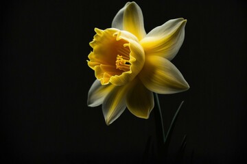 Naklejka na ściany i meble Bright yellow daffodil on dark backdrop. Generative AI