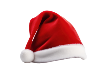 A red Santa hat with a white pompom, Christmas, Holidays, isolated, white background, generative ai