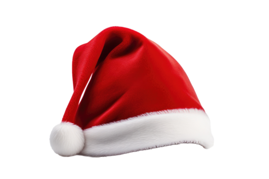 A red Santa hat with a white pompom, Christmas, Holidays, isolated, white background, generative ai