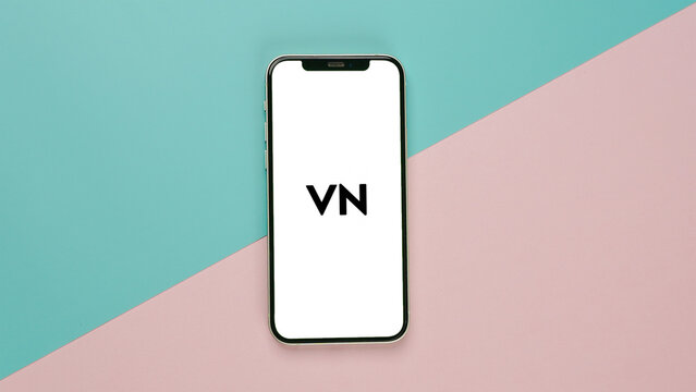 VN Video Editor app on the mobile phone screen: Kolkata, India - August 03 2023