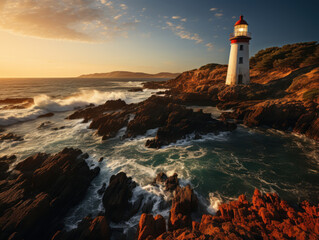 Fototapeta premium Magnificent Lighthouse with Marvelous Light. Generative AI