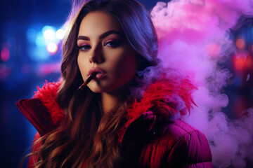 Electronic cigarette vape e-cigarette. Vaporizing liquid nicotine, vapor smoke, replacement alternative to regular cigarettes. Addiction habit