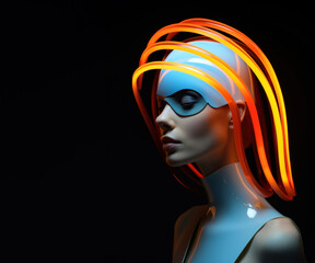 Futuristic portrait of a female woman with 3d glowing elements. Surreal, futuristic concept. AI generated image