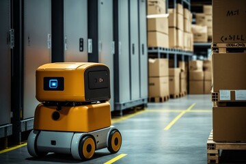 Automated robot assisting warehouse tasks. Generative AI