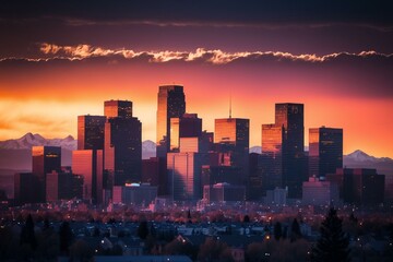 Denver skyline at dawn. Generative AI - obrazy, fototapety, plakaty