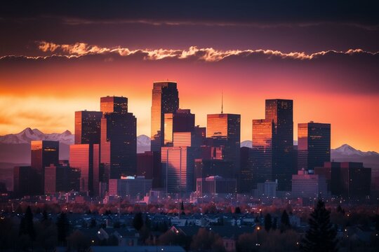 Denver skyline at dawn. Generative AI