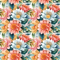 Poster Floral shape watercolor seamless pattern. © Threecorint