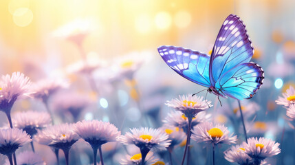 Fototapeta na wymiar blue butterfly on purple flowers
