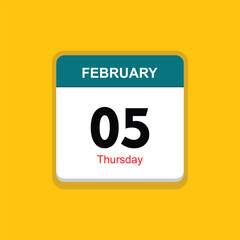 thursday 05 february icon with black background, calender icon