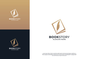 Naklejka premium Quill Feather Pen logo design. Minimalist Signature Handwriting logo design vector.