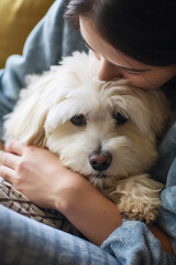person seeking comfort with pets