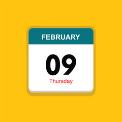 thursday 09 february icon with black background, calender icon