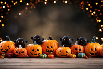 Spooky halloween illustration, pumpkins castle, dark, cartoon style for kids. High quality photo