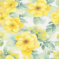 Yellow flowers watercolor seamless patterns
