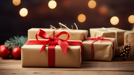 christmas gift zero waste on wooden table, generative ai