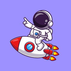 Cute Astronaut Pointing On Rocket Cartoon Vector Icon  Illustration. Science Technology Icon Concept Isolated  Premium Vector. Flat Cartoon Style © catalyststuff