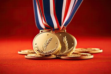 Medals won on red. Photo generative AI