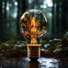 Renewable Energy.Environmental protection, renewable, sustainable energy sources. The green plant is on a light bulb that represents green energy Renewable energy that is important to the world

