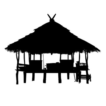 Black silhouette of a hut. vector element of a hut isolated on white background. icon of a beach hut.