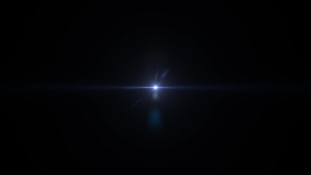 Abstract seemless loop center glow blue star light optical flare shine ray rotation animation on black background for screen project overlay.