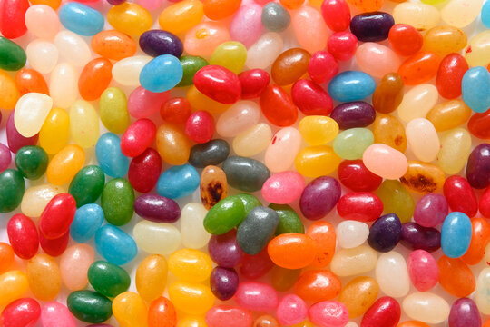 Close up of pile of very colorful jellybeans