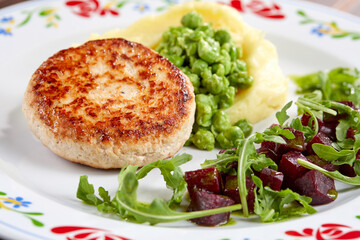 cutlet with mashed potato and salad