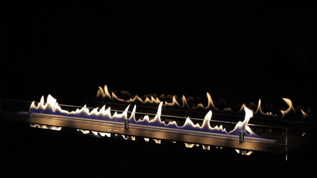 Burning eco bio fireplace close-up