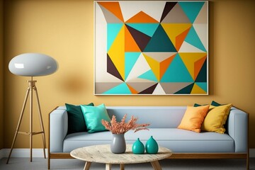 Colorful, abstract artwork with geometric shapes. Ideal for modern homes. Generative AI