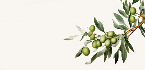 Wild olive branches on gray background. Copy space. 