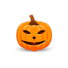 Pumpkin on white background. The main symbol of the Happy Halloween holiday. Orange pumpkin with smile for your design for the holiday Halloween.