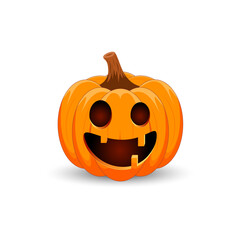 Pumpkin on white background. The main symbol of the Happy Halloween holiday. Orange pumpkin with smile for your design for the holiday Halloween.