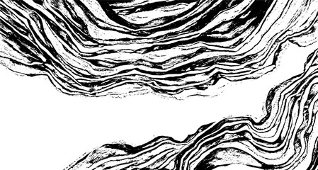 Swirled and curled stripes and brush strokes texture. Marble or acrylic atrwork imitation. Cool and swirly background. Abstract vector illustration. Black isolated on white. EPS10 