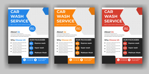 modern car wash car detailing and rental flyer, car service, and price list flyer, automobile car service flyer