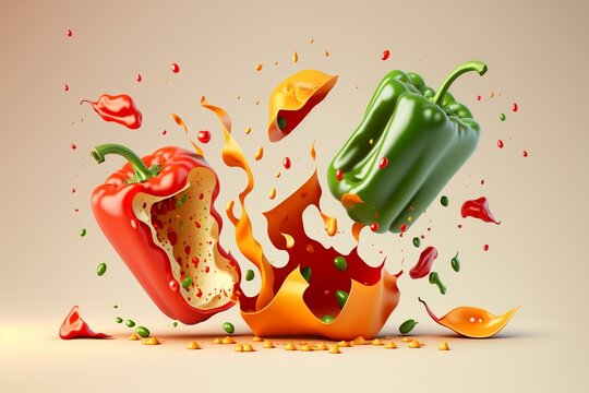 3d peppers falling illustration. Generative AI
