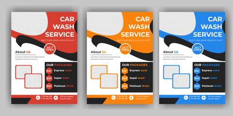 modern car wash car detailing and rental flyer, car service, and price list flyer, automobile car service flyer