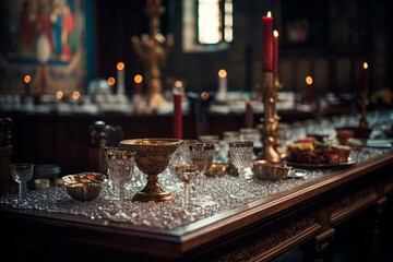 Fototapeta premium Laid table with candles. Generative AI