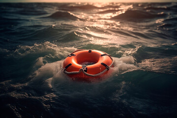 Fototapeta na wymiar Lifebuoy on the water. Generative AI