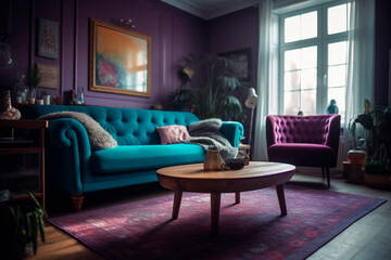 Purple room interior. Generative AI
