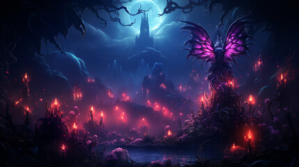 Fototapeta na wymiar Enchanted Night: Fairy Valley (Illustration)