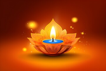 Happy Diwali Hindu festival of lights, burning diya. Celebrating Diwali or Deepavali with a decorated diya. Generative AI
