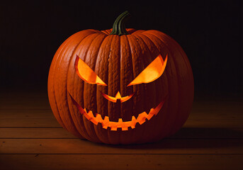 Halloween pumpkins on a dark background. Jack o lanterns. Generative AI.
