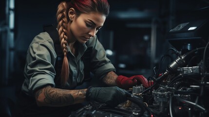 Naklejka na ściany i meble portrait of a female mechanic