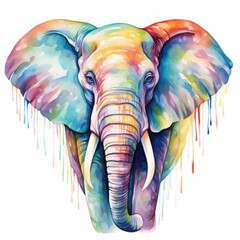 rainbow elephant in a watercolor style on a white background. 