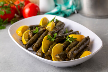 Traditional delicious Turkish foods; stuffed leaves (yaprak sarmasi)