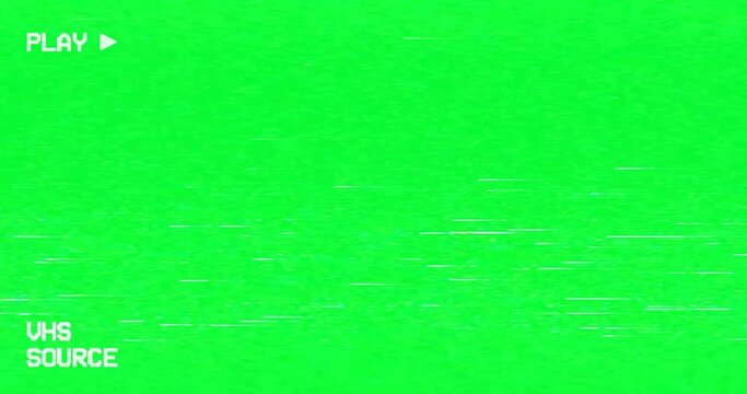 VHS Overlay Green screen | For Editing | VHS Intro Screen Of A Videotape Player With Noise Flickering. Retro 80 S Style Vintage.