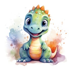 cute dinosaur in a watercolor style on a white background. Generative AI