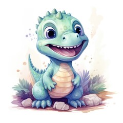 cute dinosaur in a watercolor style on a white background. Generative AI